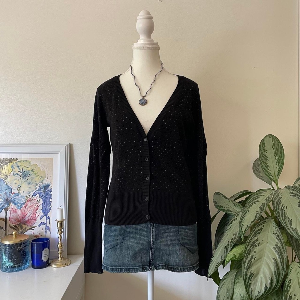 y2k garage polka dot cardigan sweater black womens sz m/l coquette softgirl